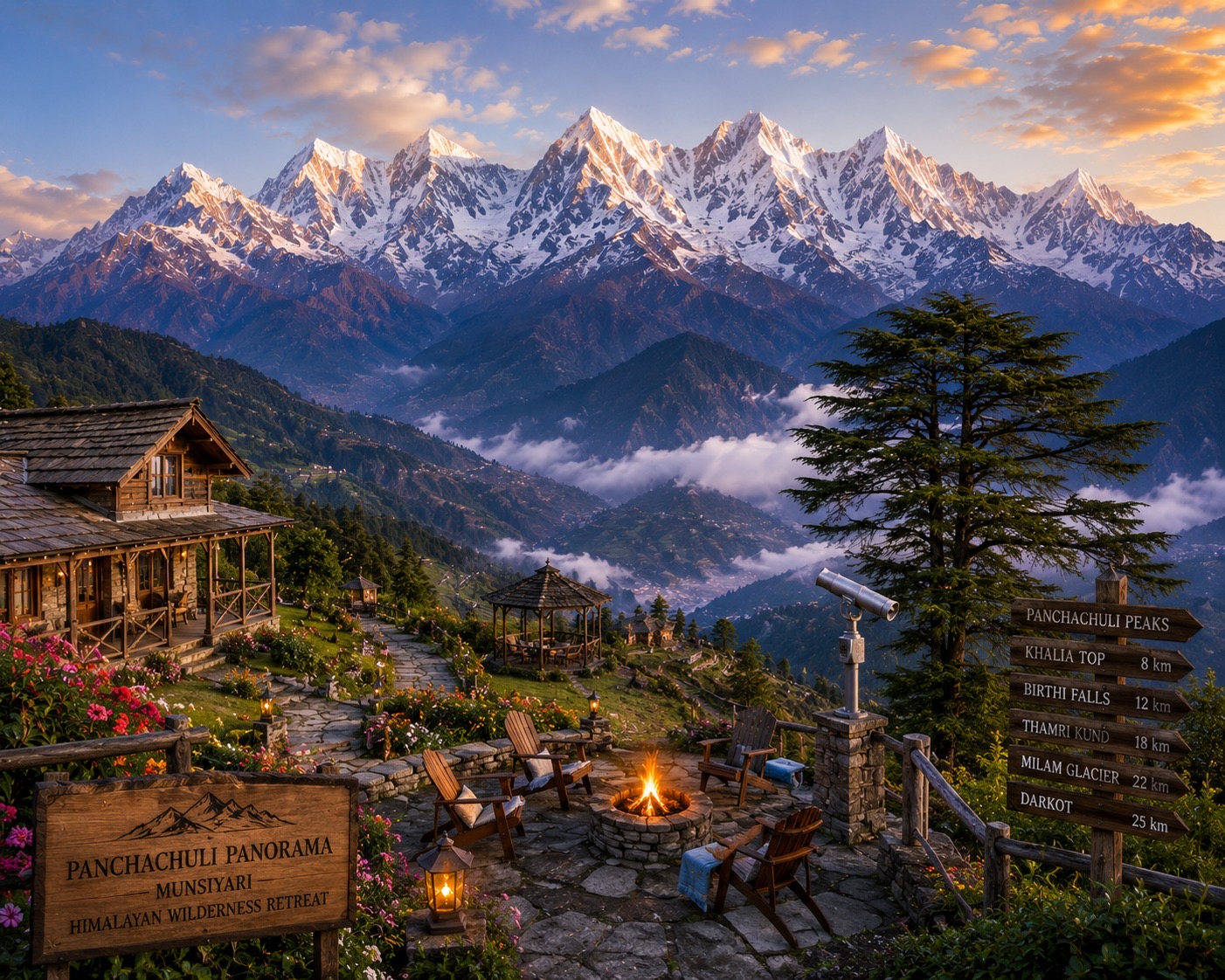 Panchachuli Panorama: Munsiyari Himalayan Wilderness Retreat