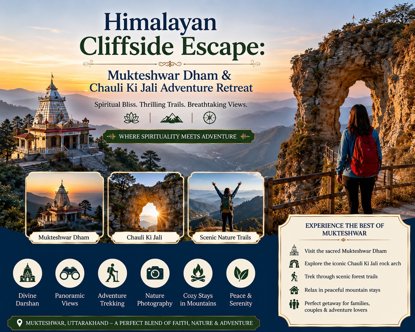 Himalayan Cliffside Escape: Mukteshwar Dham & Chauli Ki Jali Adventure Retreat
